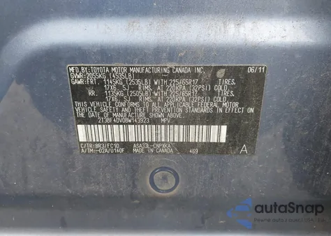 2011 Toyota Rav4 from USA, damaged, VIN 2T3BF4DV0BW143923